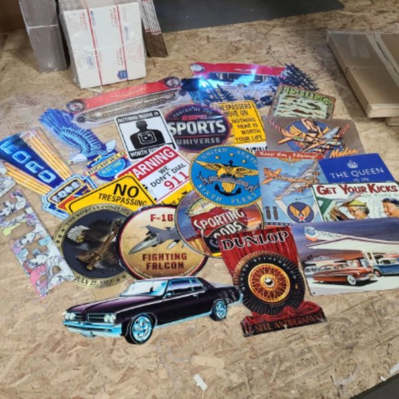 20x signs Lot HUGE Chevy Ford car USA STEEL Metal Truck Garage Dad Gift Ad - Picture 1 of 10